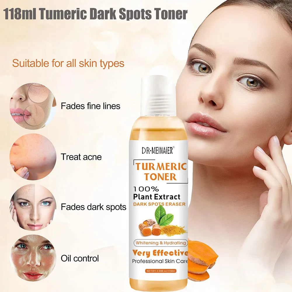 "Set of 2 Turmeric Dark Spot Corrector Toners for Fading Blemishes, Acne, and Dark Spots on Dark Skin"