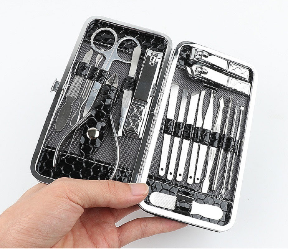 Set of 18 Pieces Nail Clipper Set Stainless Steel Nail Tools Manicure & Pedicure Travel Grooming Kit with Hard Case