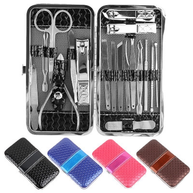 Set of 18 Pieces Nail Clipper Set Stainless Steel Nail Tools Manicure & Pedicure Travel Grooming Kit with Hard Case