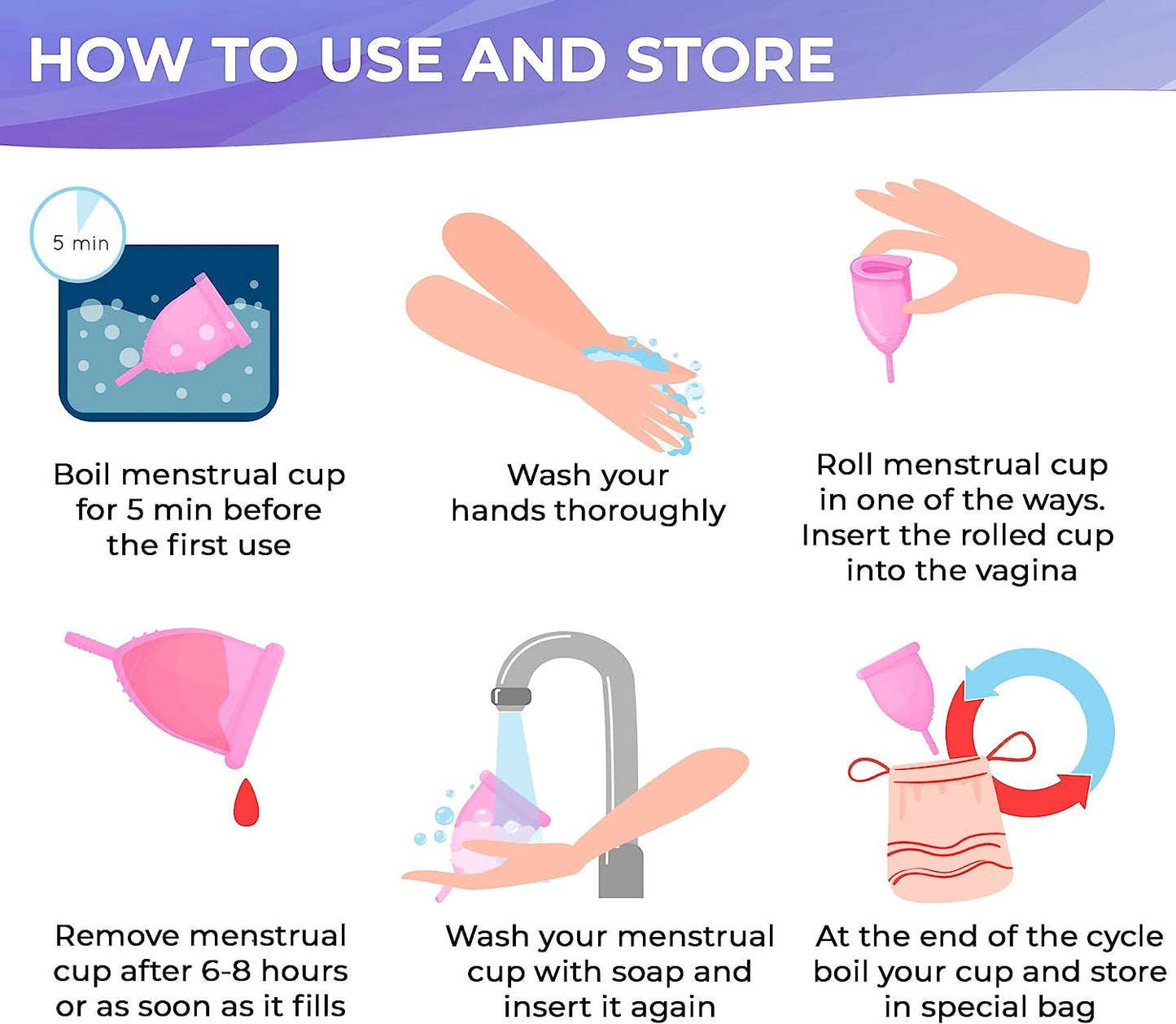 Silicone Menstrual Cup S/L, Pack of 2 Period Cups for Women Heavy Flow, Normal Flow, Pink and Transparent Period Cup Reusable + Storage Bag and Brush, Leak Proof Small Menstrual Cup for Beginners